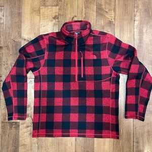 The North Face Quarter Zip Plaid Fleece Pullover Sweatshirt - L